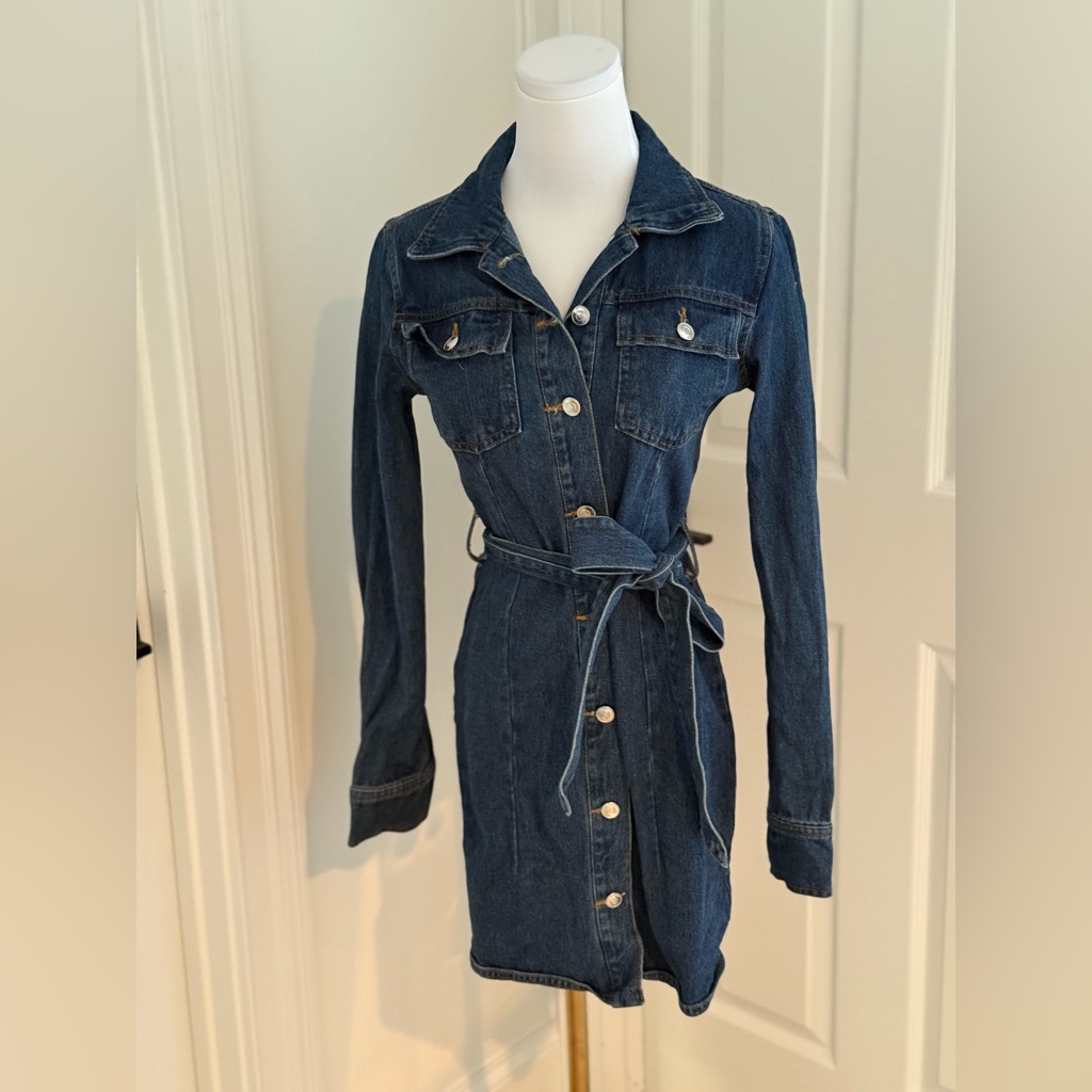 Vici Navy Long Sleeve Denim Dress